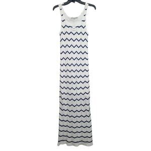 LOFT Chevron Open Stitch Pointelle Knit Maxi Dress XS Blue/White NWT Lined